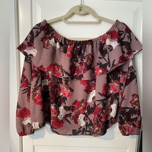 Aritzia Wilfred Morel Floral Off Shoulder Blouse Burgundy/Brown Sz S